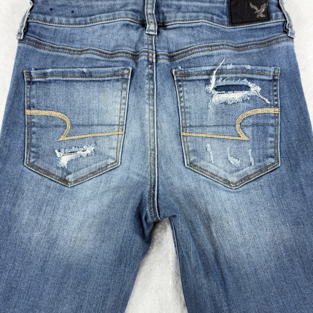 American Eagle High Rise Jeggings Super Stretch Destroyed‎ Medium Wash Size 4R - Picture 6 of 12